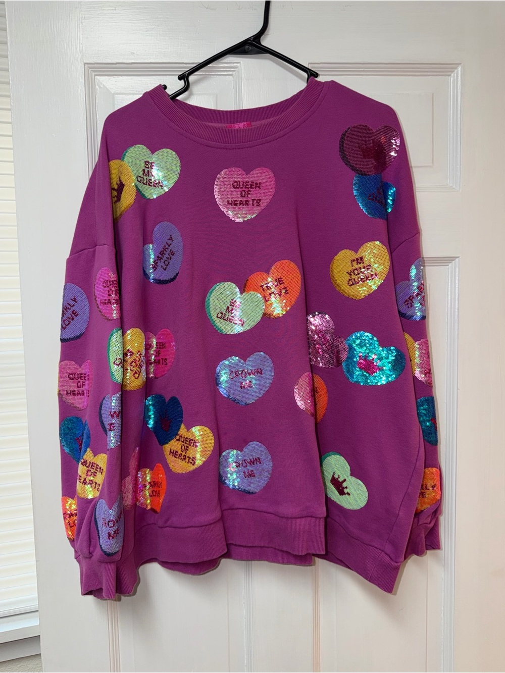Queen of Sparkles Purple Sequin Heart Sweatshirt